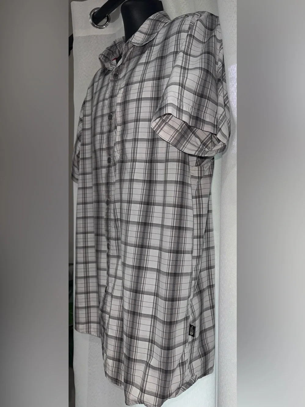 The North Face Tekware Gray Plaid Short Sleeve Hiking Shirt Men Large